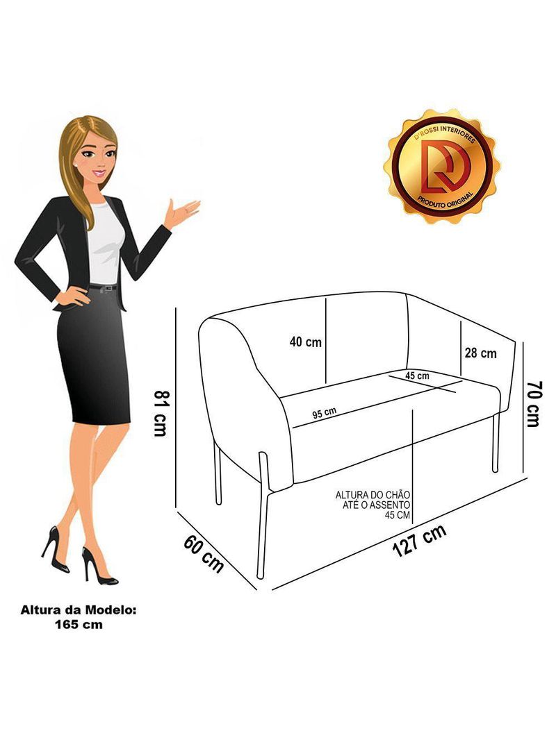 Sofá Namoradeira E Poltrona Pé Ferro Dourado Stella Bouclê D03 - D'rossi Cor Off White