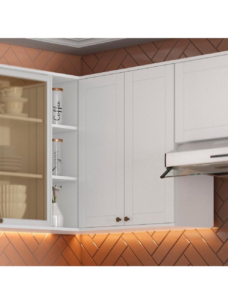 Armário Aéreo De Canto Milla Mdf 2 Portas Branco 80 Cm Carraro