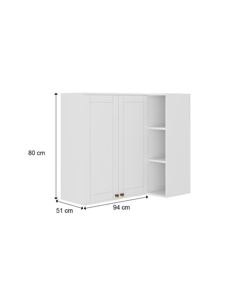 Armário Aéreo De Canto Milla Mdf 2 Portas Branco 80 Cm Carraro