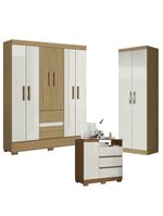 Guarda Roupa Casal Coimbra 2005138 Com Armário Multiuso New 2000192 E Cômoda 2014143 Atacama Off White - Aramóveis