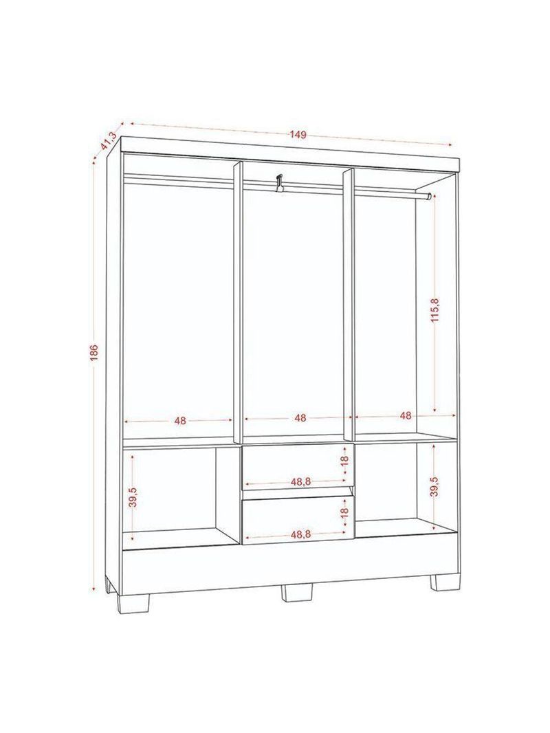 Guarda Roupa Casal Coimbra 2005138 Com Armário Multiuso New 2000192 E Cômoda 2014143 Atacama Off White - Aramóveis