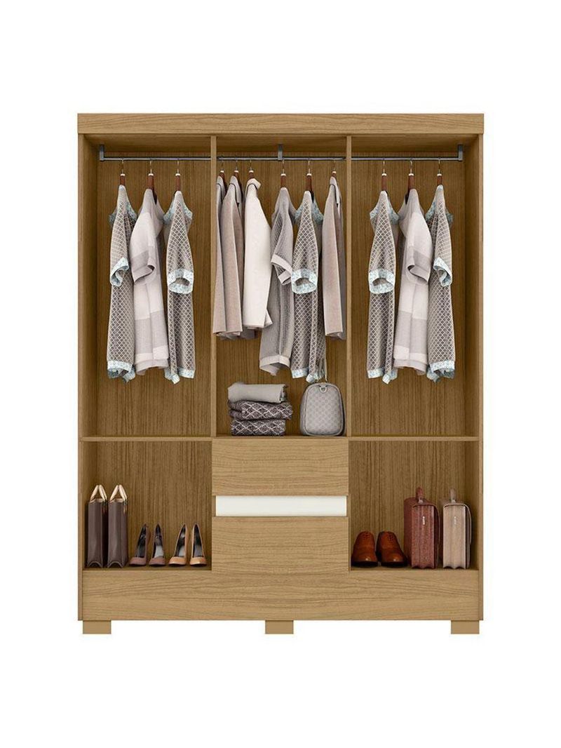 Guarda Roupa Casal Coimbra 2005138 Com Armário Multiuso New 2000192 E Cômoda 2014143 Atacama Off White - Aramóveis