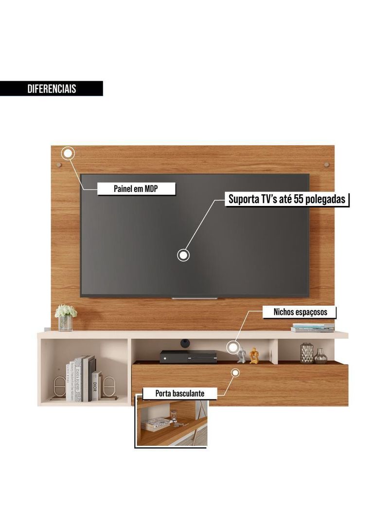 Painel Para Tv Até 55 Polegadas Marrom Black Caemmun