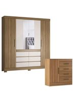 Cômoda Montevidéu e Guarda Roupa Casal Cádis Amêndola Off White - Demóbile