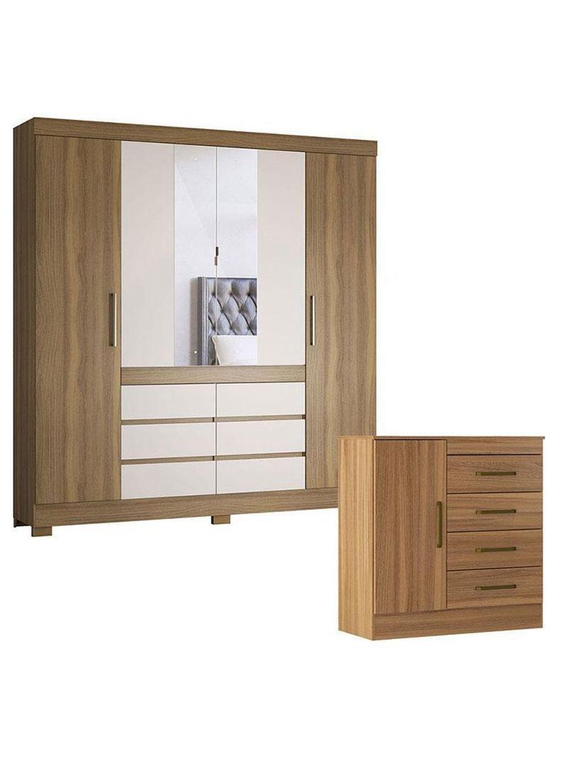 Cômoda Montevidéu e Guarda Roupa Casal Cádis Amêndola Off White - Demóbile