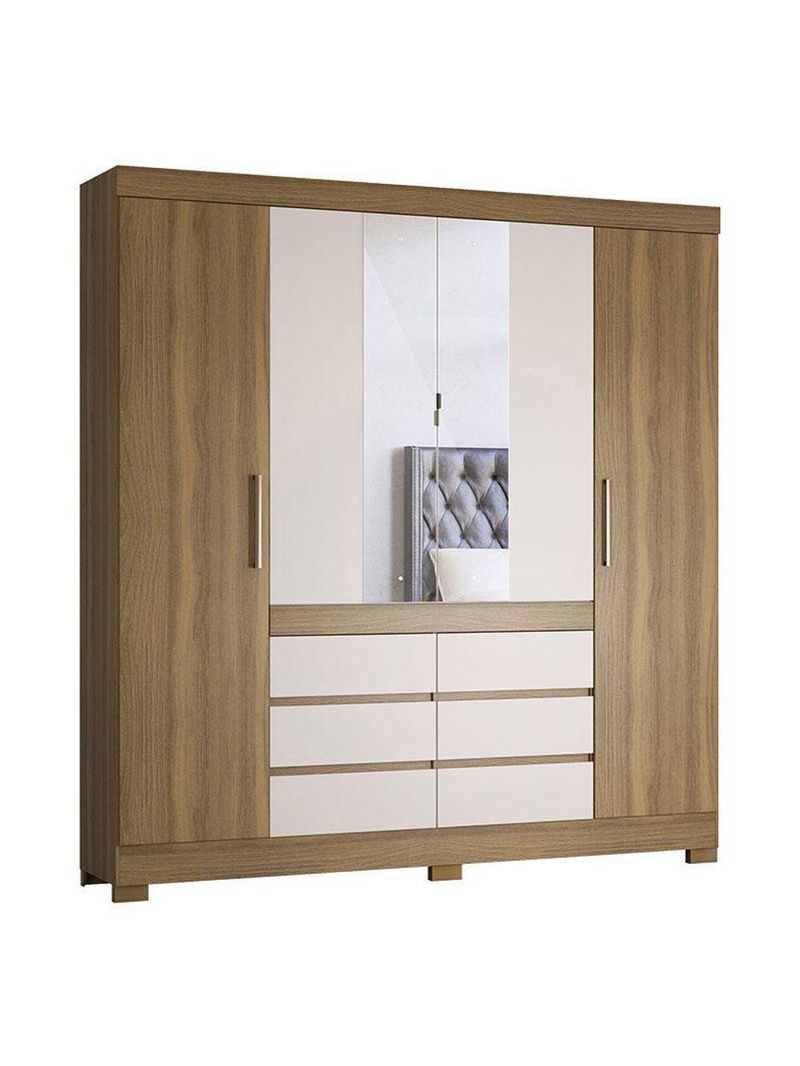 Cômoda Montevidéu e Guarda Roupa Casal Cádis Amêndola Off White - Demóbile
