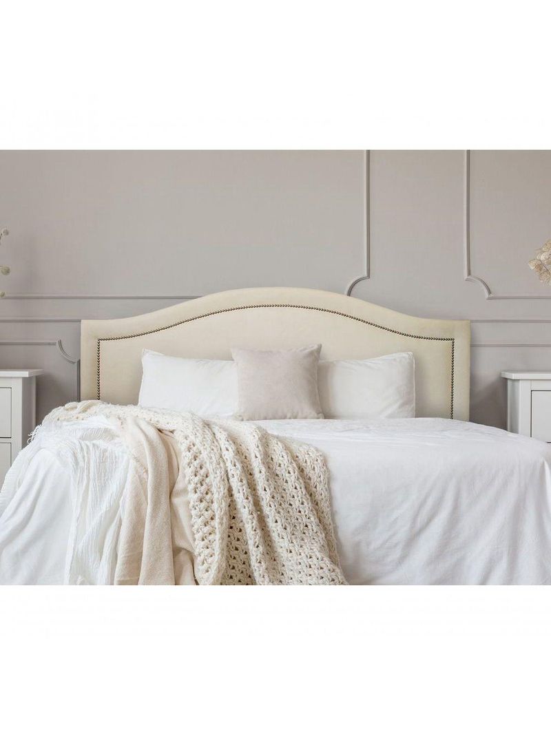 Cabeceira Queen Curva Luxo 160x60 Suede Off White - Tachas Prata