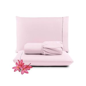 Jogo Cama Lençol Unique Queen 400 Fios Ponto Palito 3 Peças - Rosa