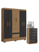 Cômoda 2014140 e Guarda Roupa Casal Coimbra 2005138 Atacama Grafite - Aramóveis