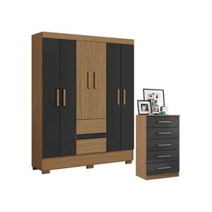 Cômoda 2014140 e Guarda Roupa Casal Coimbra 2005138 Atacama Grafite - Aramóveis