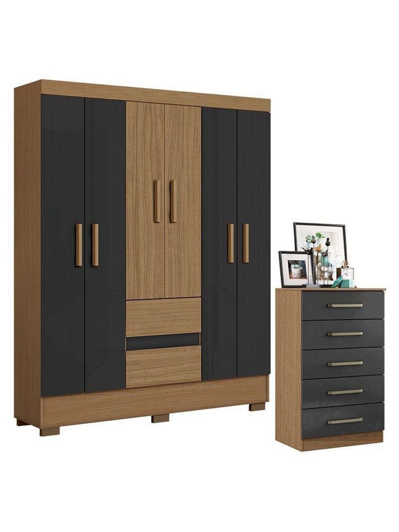 Cômoda 2014140 e Guarda Roupa Casal Coimbra 2005138 Atacama Grafite - Aramóveis