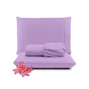 Jogo Cama Lençol Unique Queen 400 Fios Ponto Palito 3 Peças - Lilás