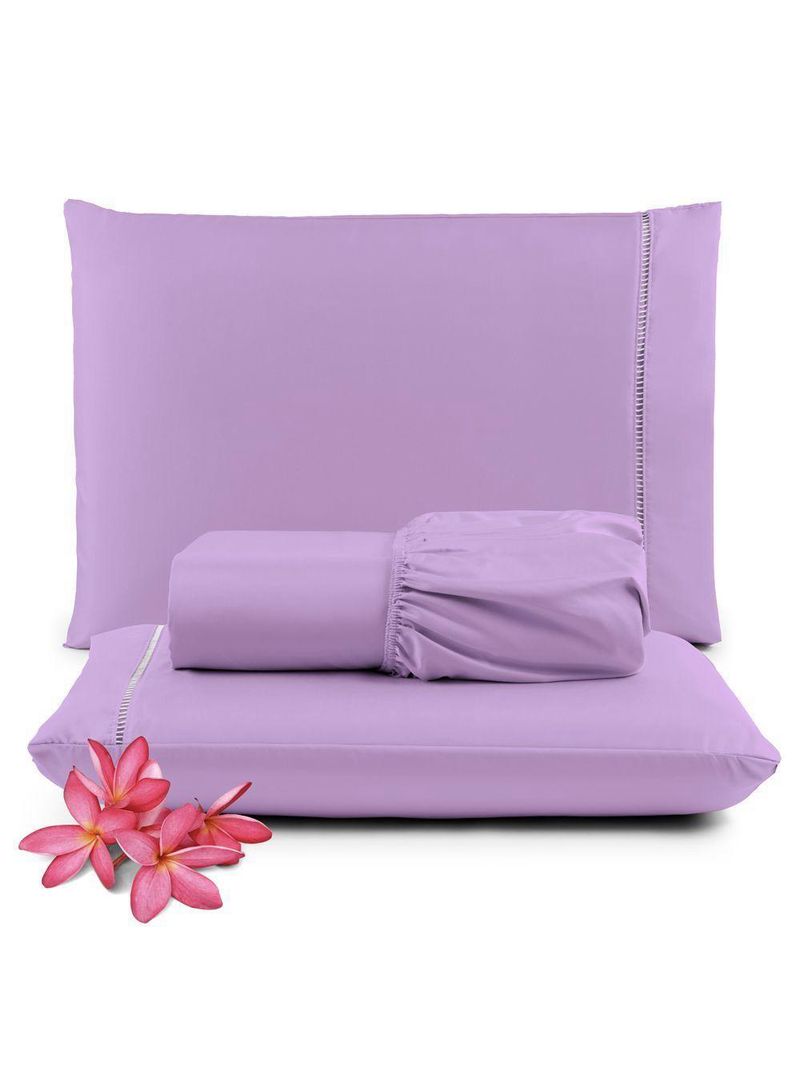 Jogo Cama Lençol Unique Queen 400 Fios Ponto Palito 3 Peças - Lilás