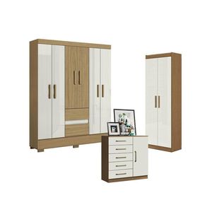 Guarda Roupa Casal Coimbra 2005138 Com Armário Multiuso New 2000191 E Cômoda Milão Atacama Off White - Aramóveis