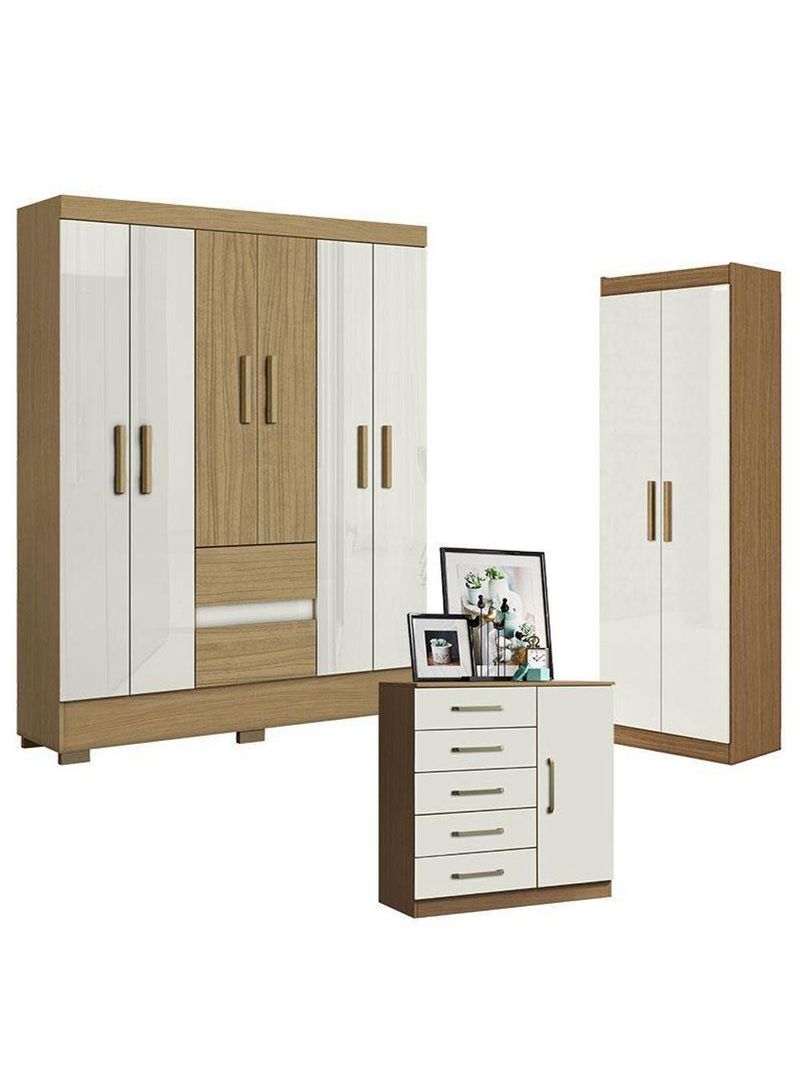 Guarda Roupa Casal Coimbra 2005138 Com Armário Multiuso New 2000191 E Cômoda Milão Atacama Off White - Aramóveis