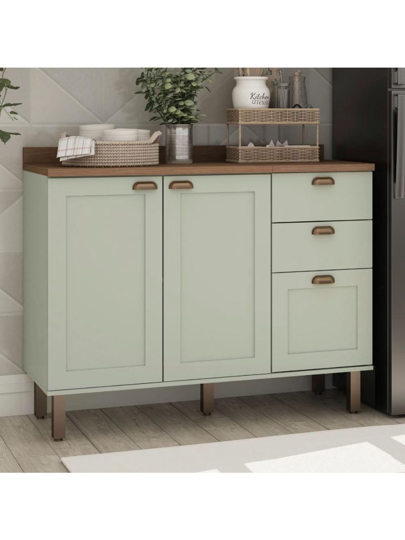 Balcão de Cozinha 1200 com 2 Portas e Gaveteiro Genialflex Iluminata Hortelã