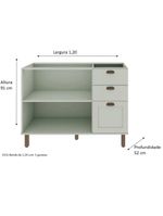 Balcão de Cozinha 1200 com 2 Portas e Gaveteiro Genialflex Iluminata Hortelã