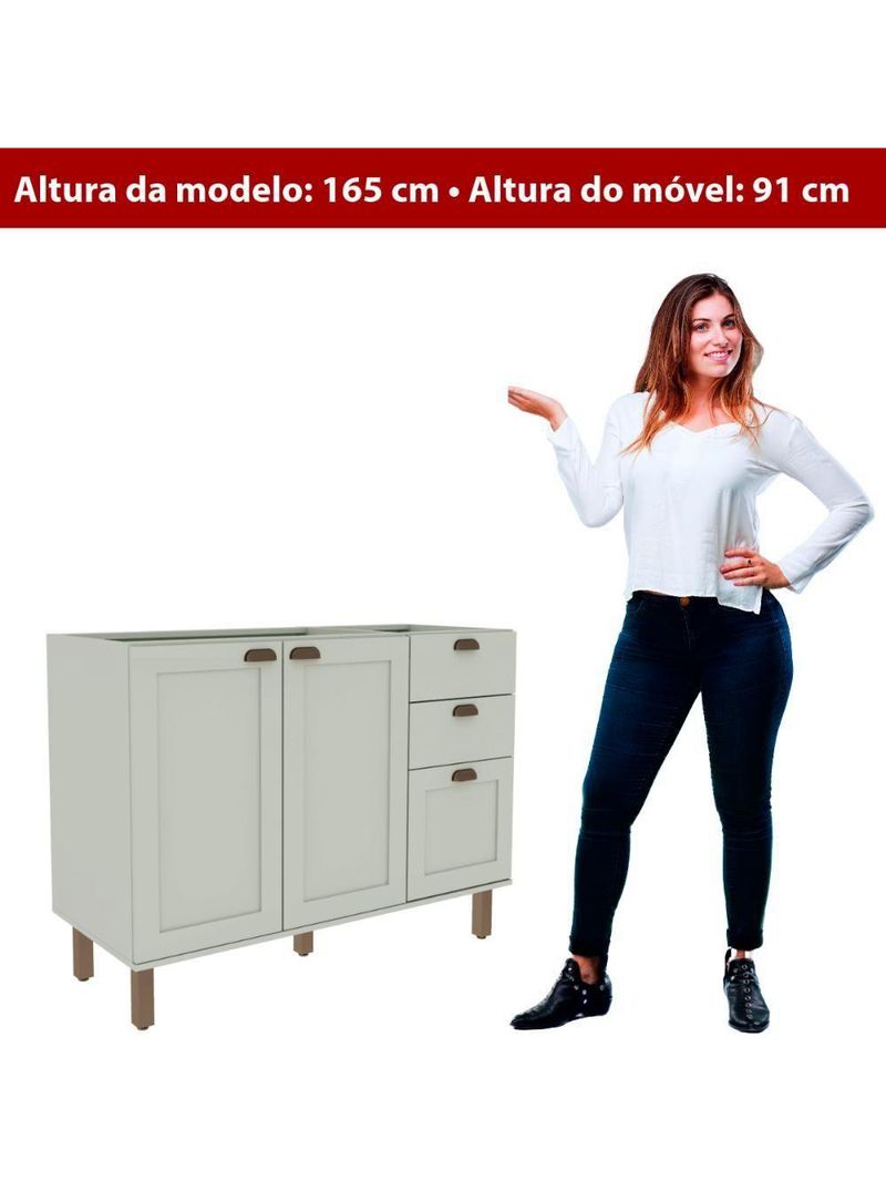 Balcão de Cozinha 1200 com 2 Portas e Gaveteiro Genialflex Iluminata Hortelã