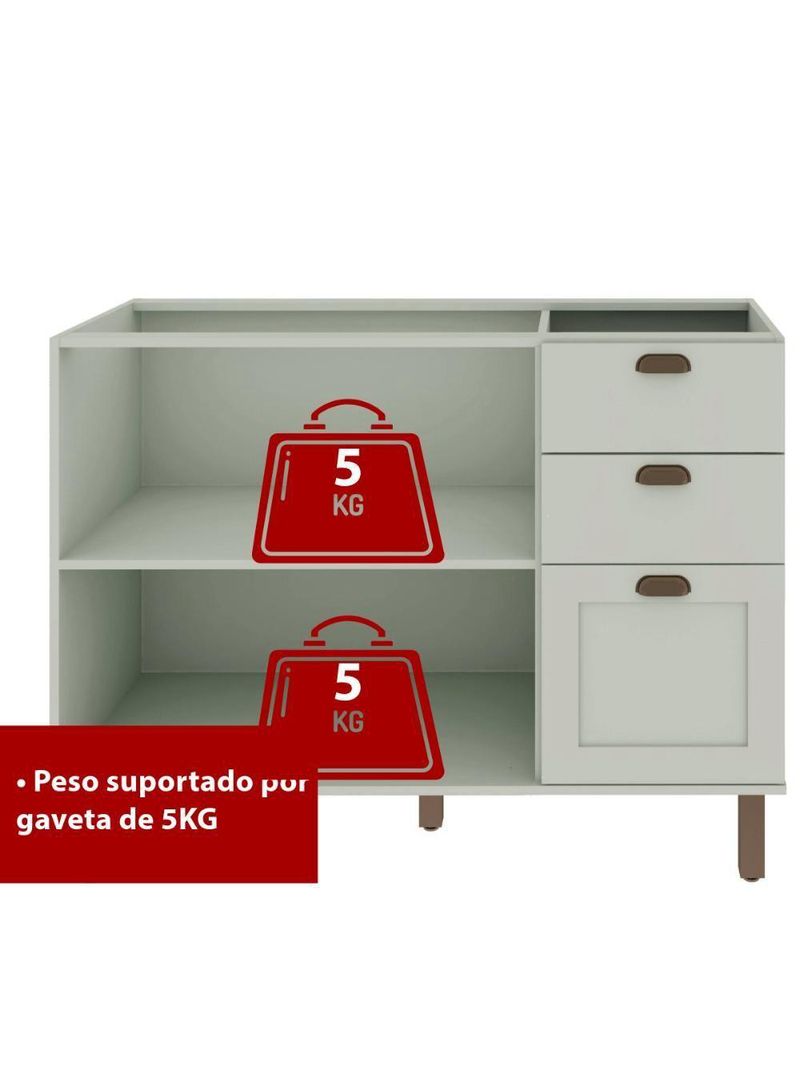 Balcão de Cozinha 1200 com 2 Portas e Gaveteiro Genialflex Iluminata Hortelã