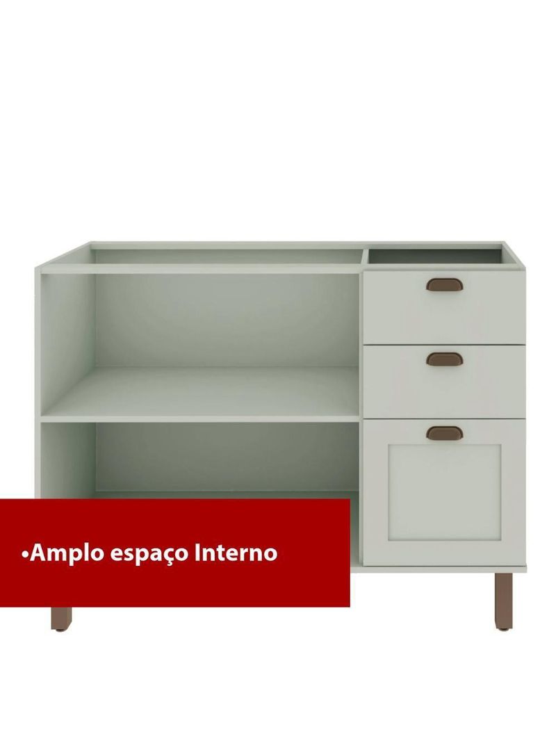 Balcão de Cozinha 1200 com 2 Portas e Gaveteiro Genialflex Iluminata Hortelã