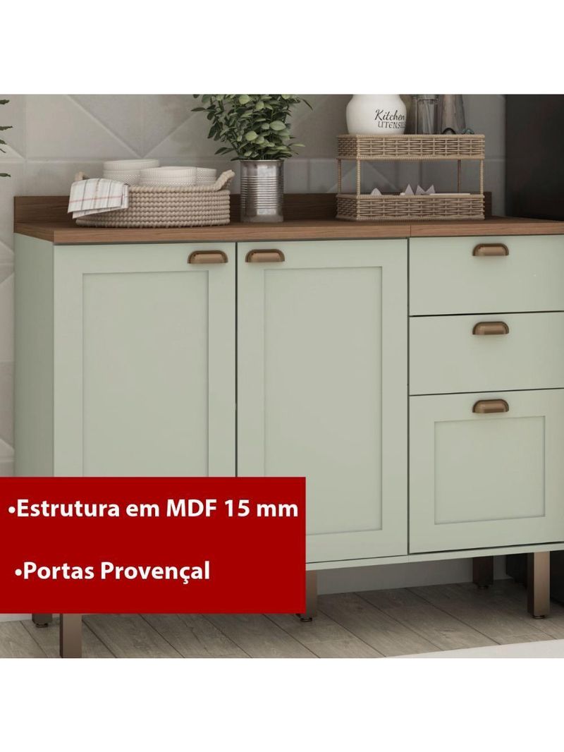 Balcão de Cozinha 1200 com 2 Portas e Gaveteiro Genialflex Iluminata Hortelã