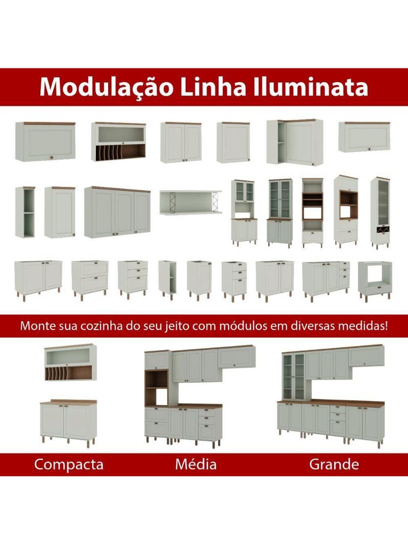 Balcão de Cozinha 1200 com 2 Portas e Gaveteiro Genialflex Iluminata Hortelã