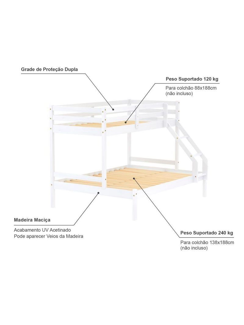 Beliche Com Cama Casal Slim Madeira Maciça Branco Housin