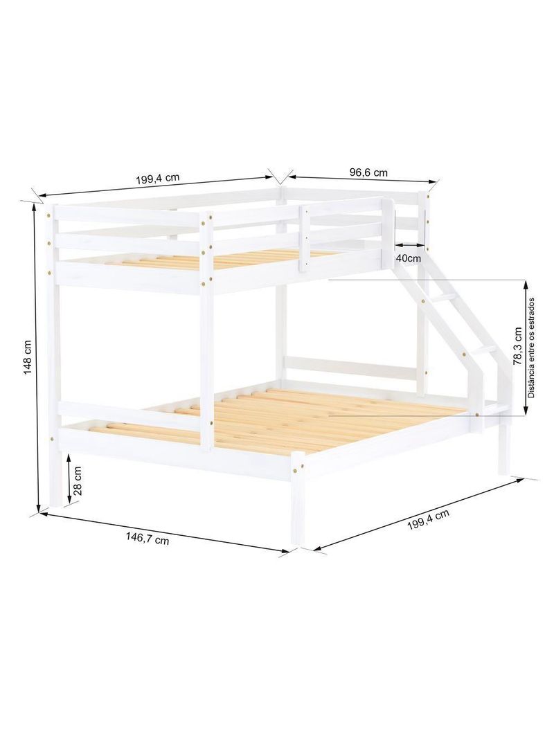 Beliche Com Cama Casal Slim Madeira Maciça Branco Housin