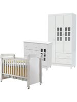 Quarto De Bebê Mariah 3p Com Berço Mirelle Branco Brilho - Carolina