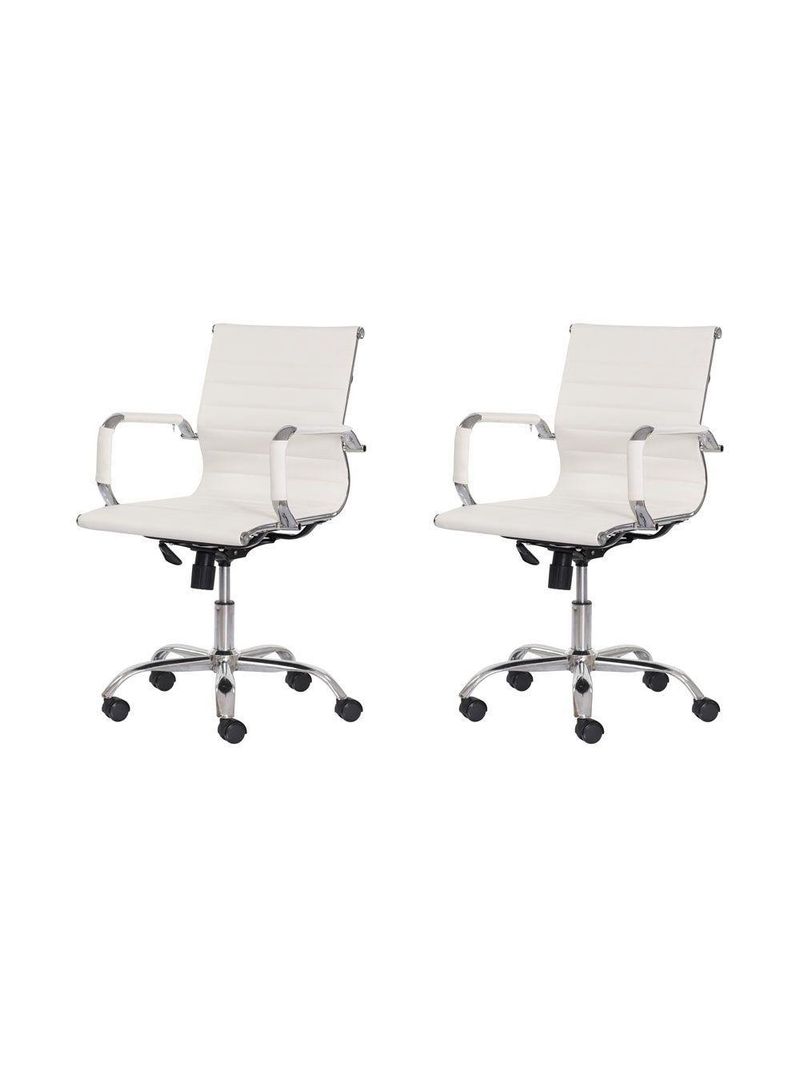 Kit 2 Cadeiras Escritório Stripes Diretor PU Branca Base Giratória Cromada Altura Ajustável
