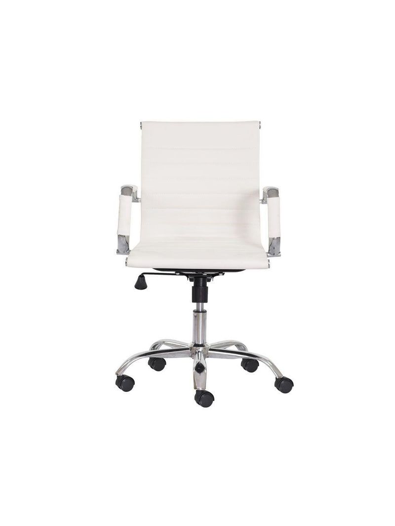 Kit 2 Cadeiras Escritório Stripes Diretor PU Branca Base Giratória Cromada Altura Ajustável