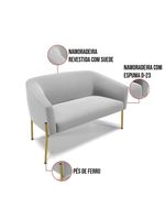 Sofá Namoradeira 2 Lugares Pé De Ferro Dourado Stella Suede Cinza D03 - D'rossi