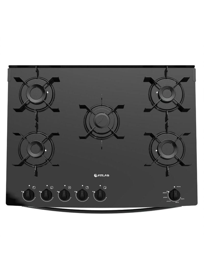 Fogão De Piso Atlas 5 Bocas Top Glass Preto Bivolt