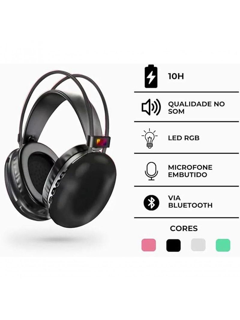 Fone De Ouvido Sem Fio Bluetooth V53 Com Led Preto