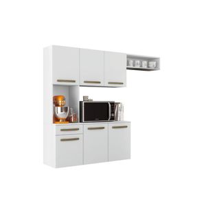 Armário De Cozinha Completa Suspenso Com Balcão 6 Portas 1 Gaveta Belíssima Branco Aramóveis Branco