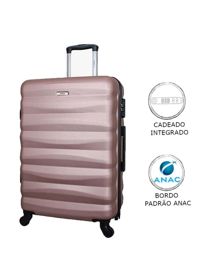 Conjunto de Malas Abs Yins 21089 Cadeado Embutido Rodas 360º - P/M Rosê