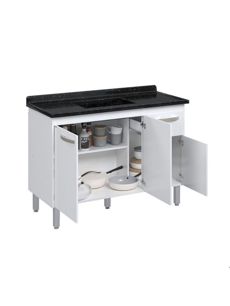 Balcão Flat De Cozinha Para Pia 3 Portas 1 Gaveta Rorato