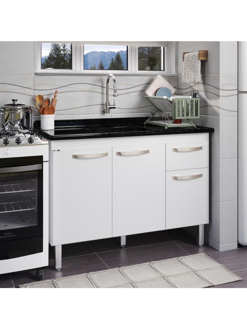 Balcão Flat De Cozinha Para Pia 3 Portas 1 Gaveta Rorato