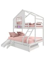 Treliche Casinha Com Janela Casal-Solteiro Com Escada-escorregador Madeira Maciça Branco- Rosa