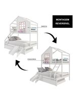 Treliche Casinha Com Janela Casal-Solteiro Com Escada-escorregador Madeira Maciça Branco- Rosa