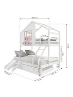 Treliche Casinha Com Janela Casal-Solteiro Com Escada-escorregador Madeira Maciça Branco- Rosa