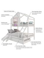 Treliche Casinha Com Janela Casal-Solteiro Com Escada-escorregador Madeira Maciça Branco- Rosa