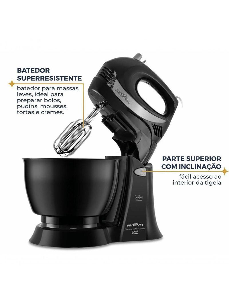 Batedeira Britânia Diamante Preta 550W 4,3L 110V
