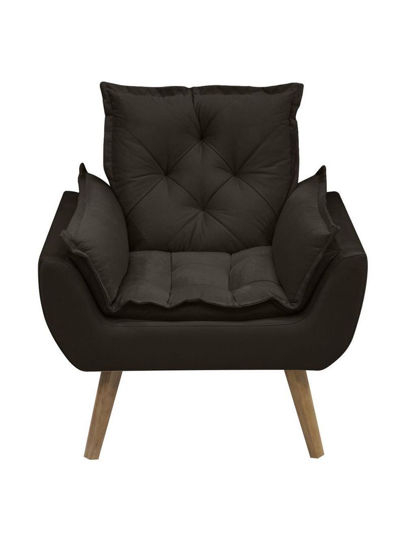 Poltrona Opala Conforto Decorativa Em Veludo Com Pés Palito Marrom