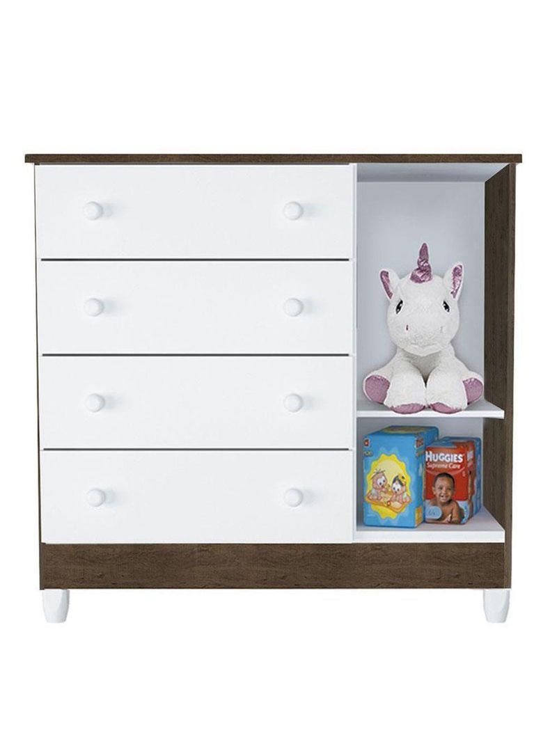 Quarto De Bebê Ariel 4p Berço Lara Branco Acetinado Amadeirado Com Colchão – Carolina