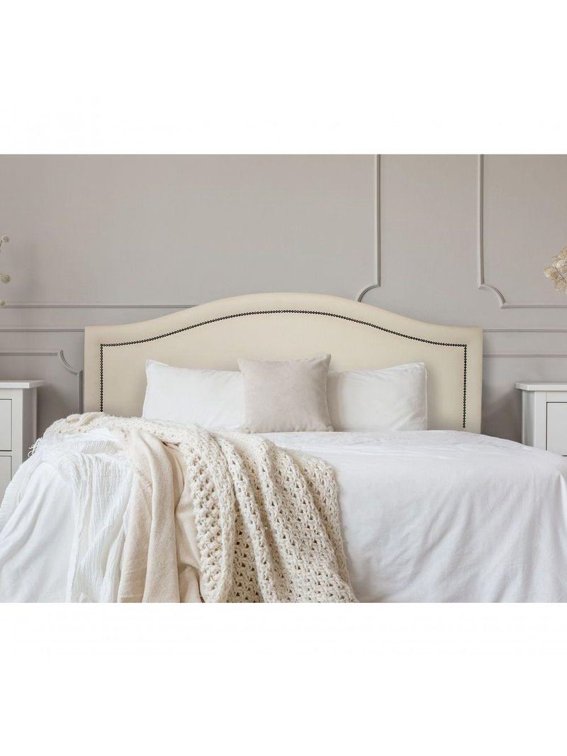 Cabeceira Queen Curva Luxo 160x60 Courino Off White - Tachas Fumê