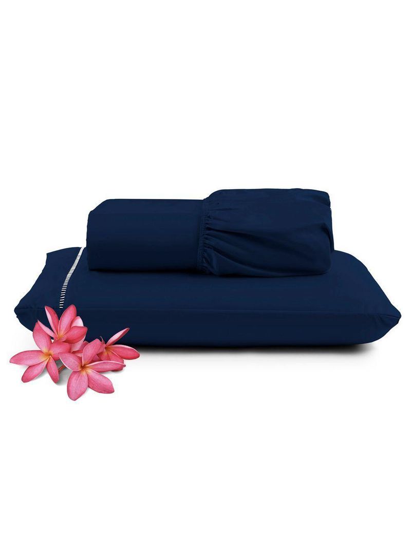 Jogo Cama Lençol Unique Solteiro 400 Fios Ponto Palito 2 Peças - Azul Marinho