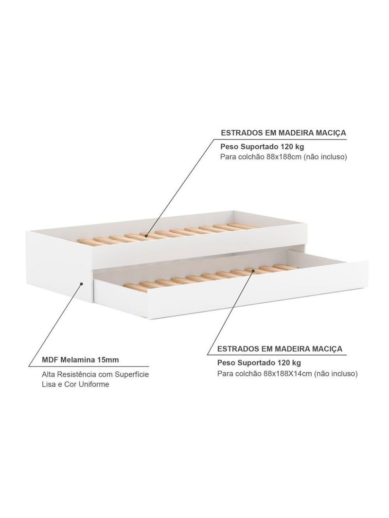 Bicama Solteiro Mdf Branco Sem Cabeceira Mobilistore