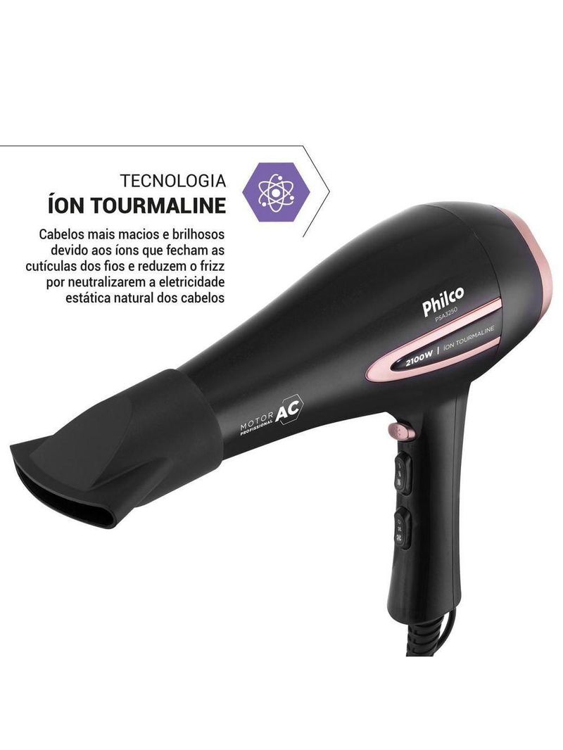 Secador de Cabelo Com íons Tourmaline 2100W Philco PSA3250 220V