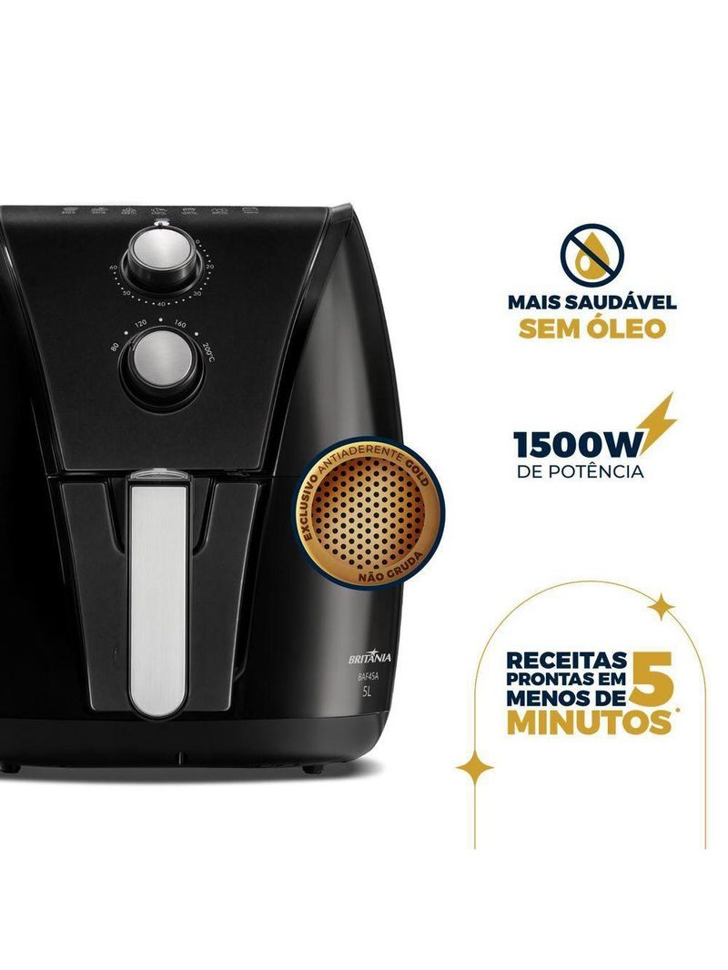Air Fryer Britânia 5L Antiaderente Gold 1500W BAF45A 220V